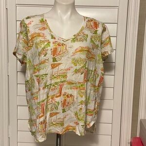 Cynthia Rowley Multicolor Scenic Print V-Neck Top
